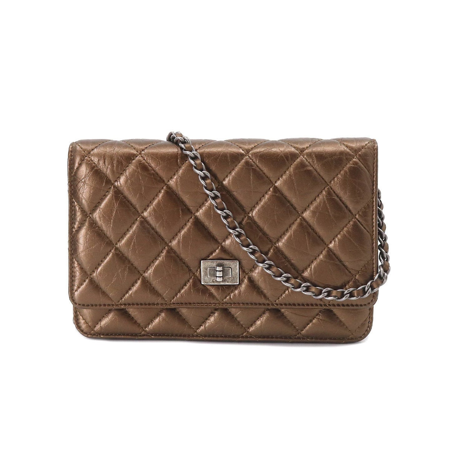 Luxury Chanel 2.55 Chain Wallet Long Leather Bronze Vintage Silver Hardware