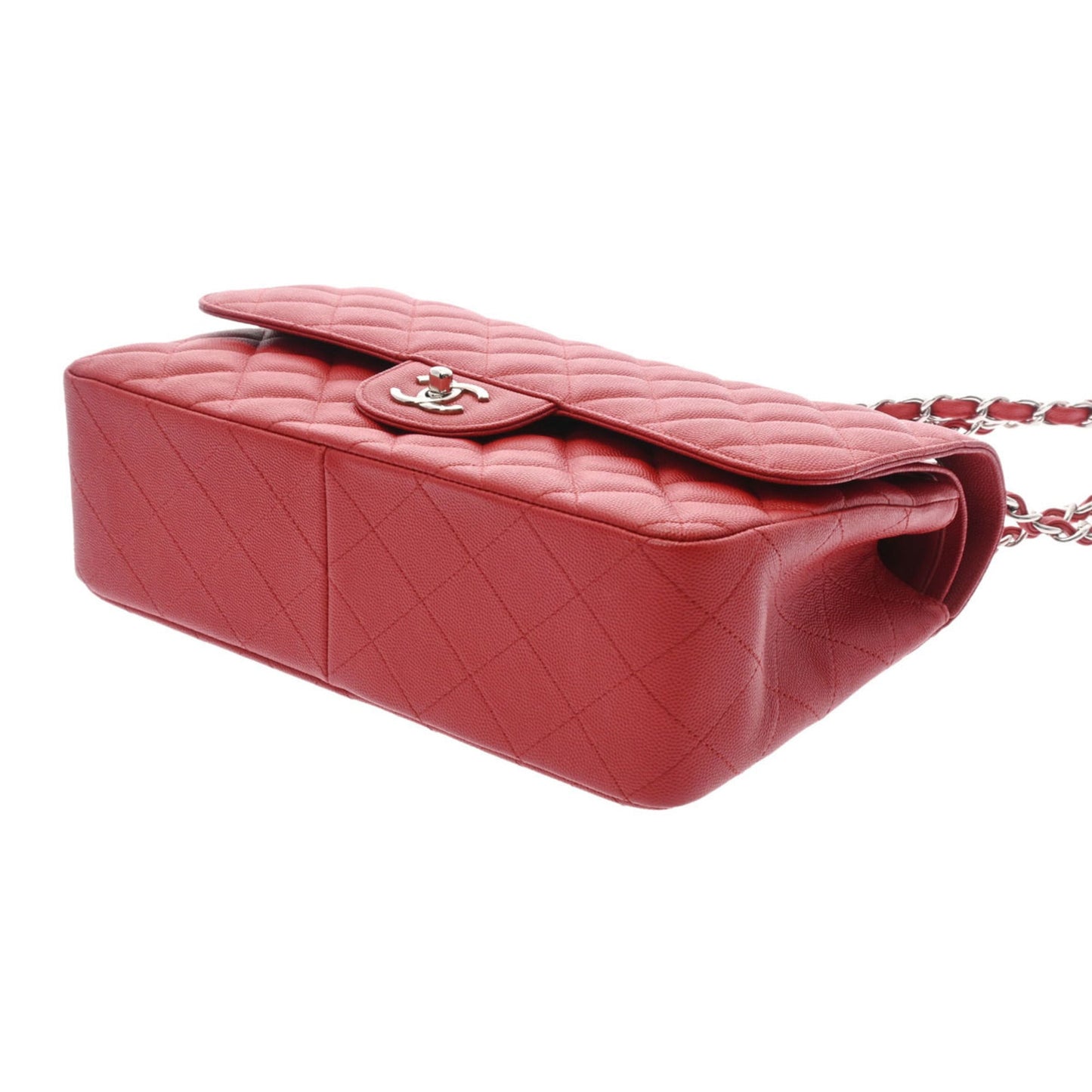CHANEL matelasse double flap chain shoulder 30 red ladies caviar skin bag
