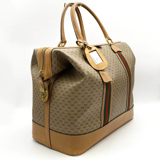 Luxury Gucci Trending 2025 Boston Bag Travel Micro GG Sherry Line Beige Brown PVC Leather Women's Men's 012 122