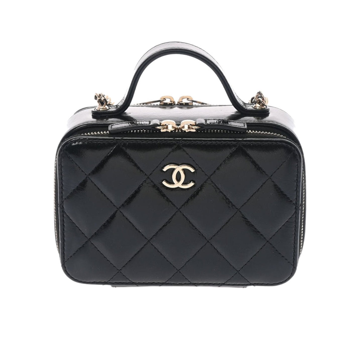 Luxury Chanel Matelasse Small Vanity Shiny Black Ladies Lambskin Bag