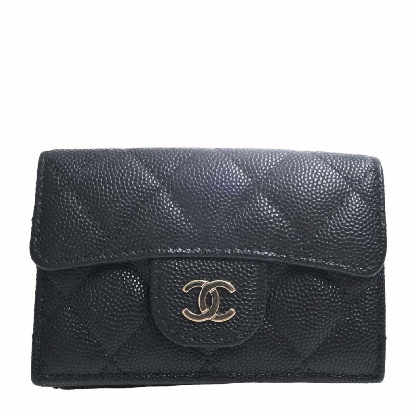 Luxury Chanel Caviar Skin Matelasse Coco Mark Trifold Wallet Black Ladies