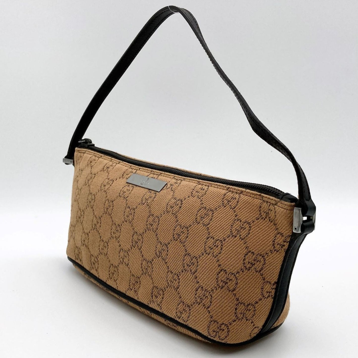 Luxury Gucci 07198 Accessory Pouch Cosmetic Camel x Dark Brown GG Canvas Women's