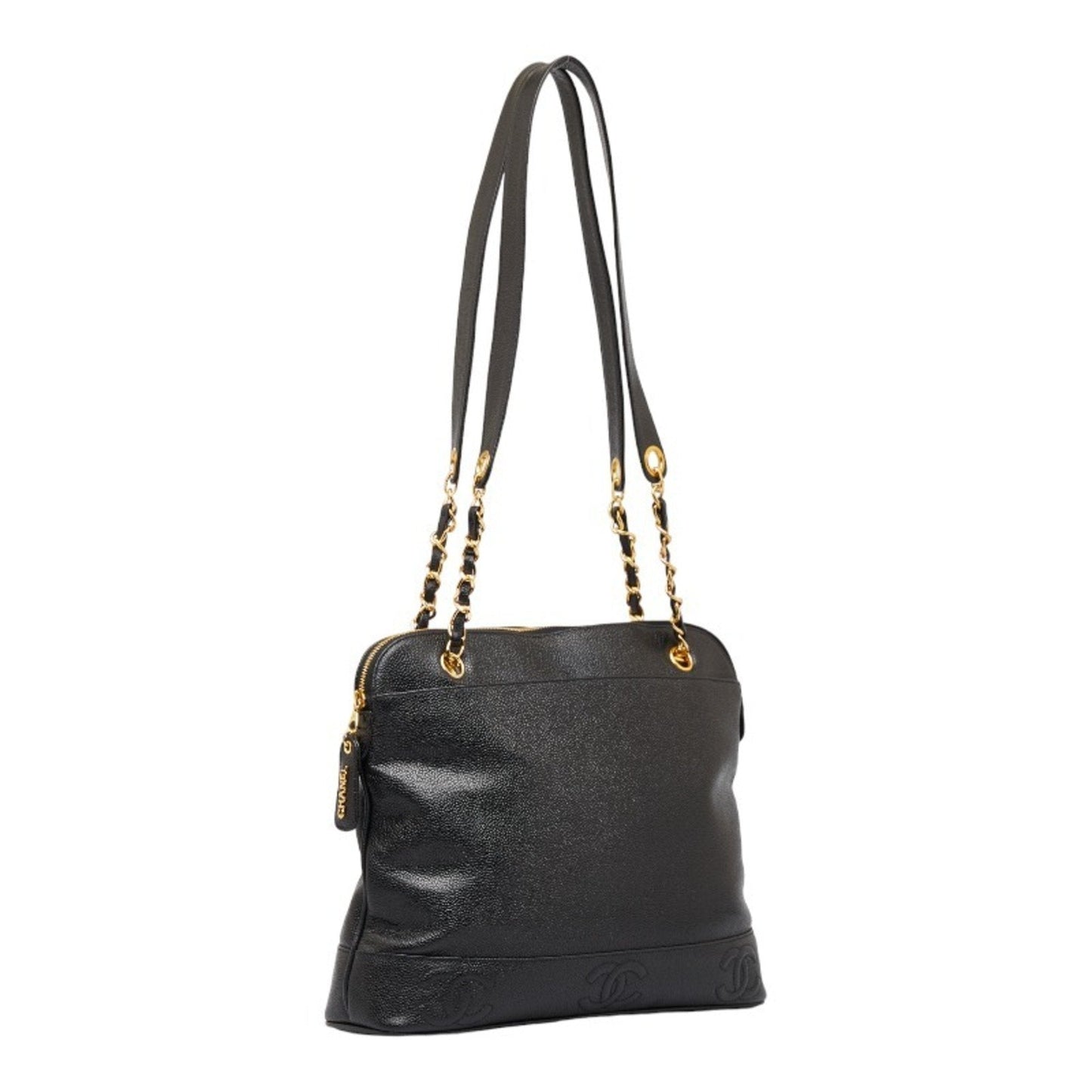 Luxury Chanel here mark chain tote bag shoulder black caviar skin ladies