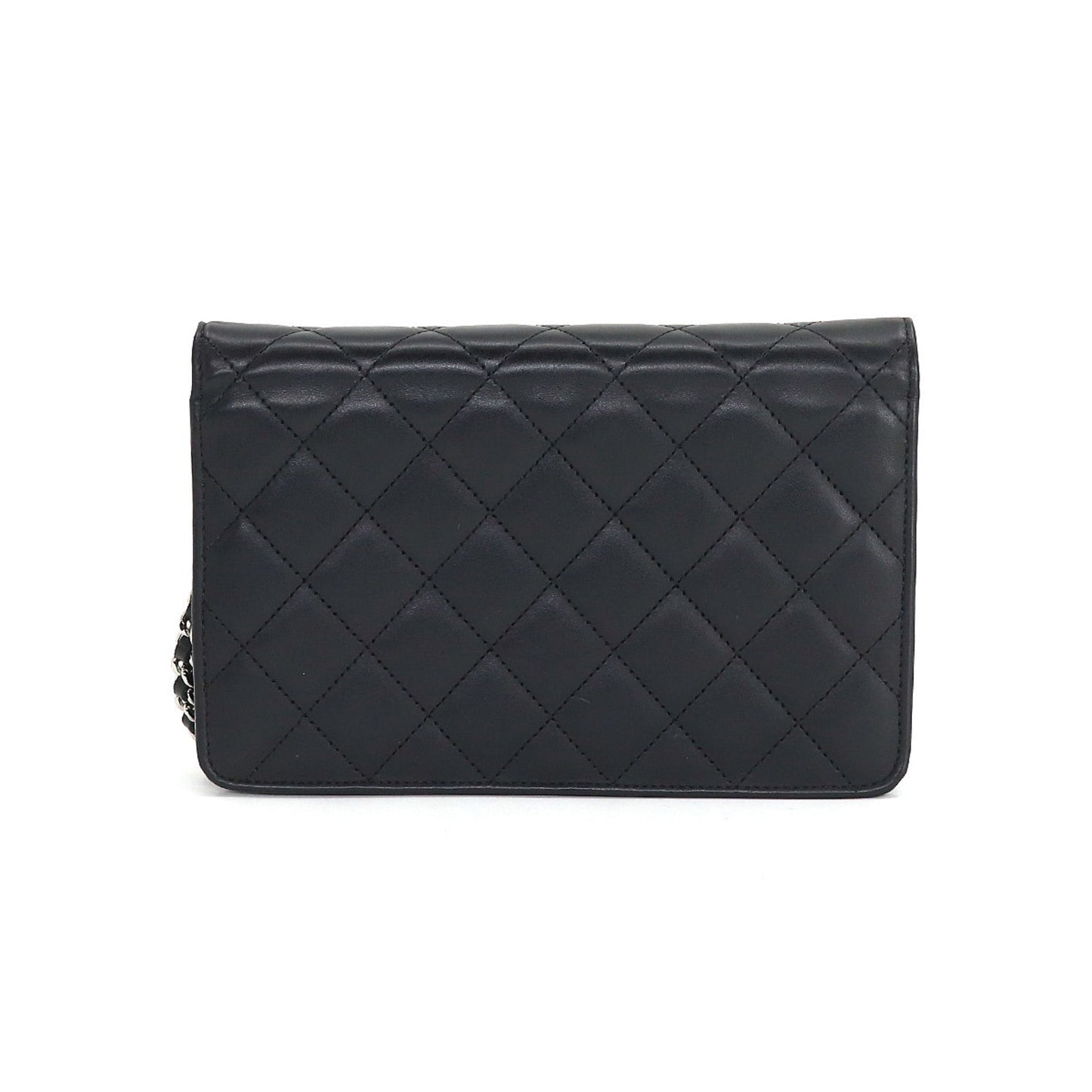 Luxury Chanel cambon line chain wallet folio long leather enamel black silver metal fittings A46646 Cambon Line Chain Wallet