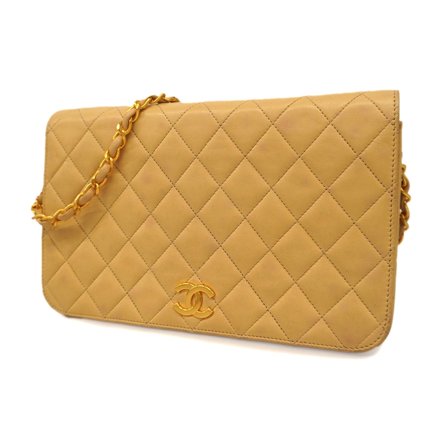 Luxury Chanel  Matelasse Chain Shoulder Women's Leather Shoulder Bag Beige