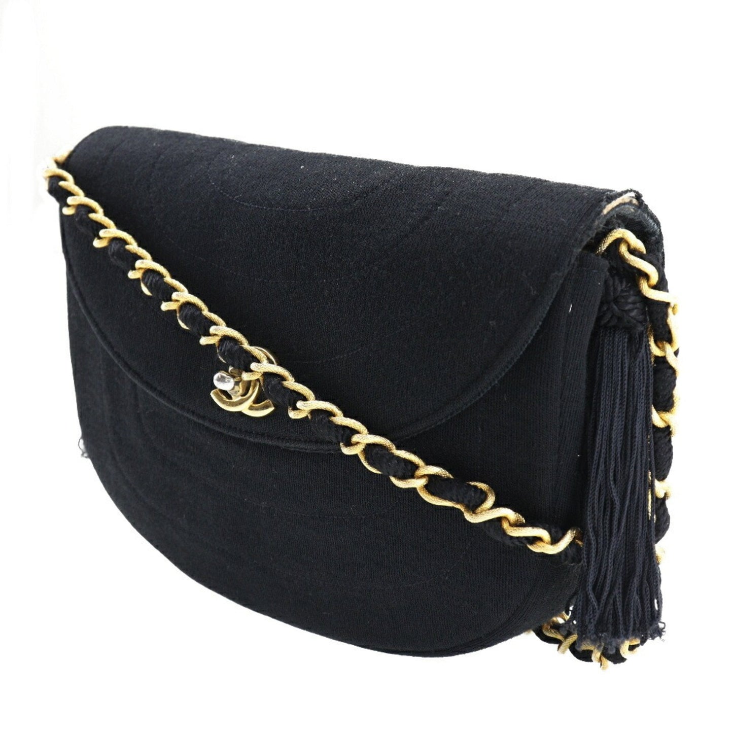 Luxury Chanel Chain Shoulder Bag Coco Mark Tassel Vintage Cotton France Black/Gold Hardware Crossbody Turn Lock ChainShoulder Women's