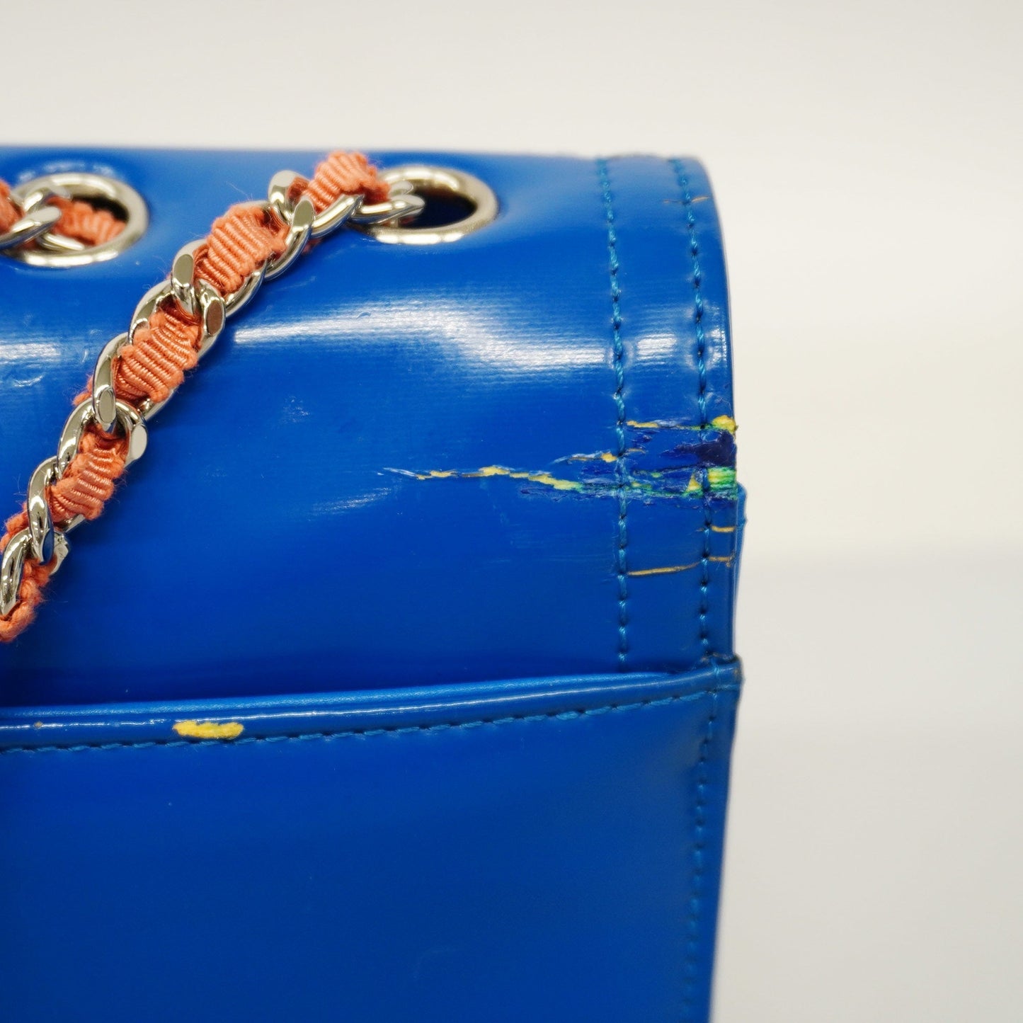 CHANEL  W Chain Women's Patent Leather Shoulder Bag Blue