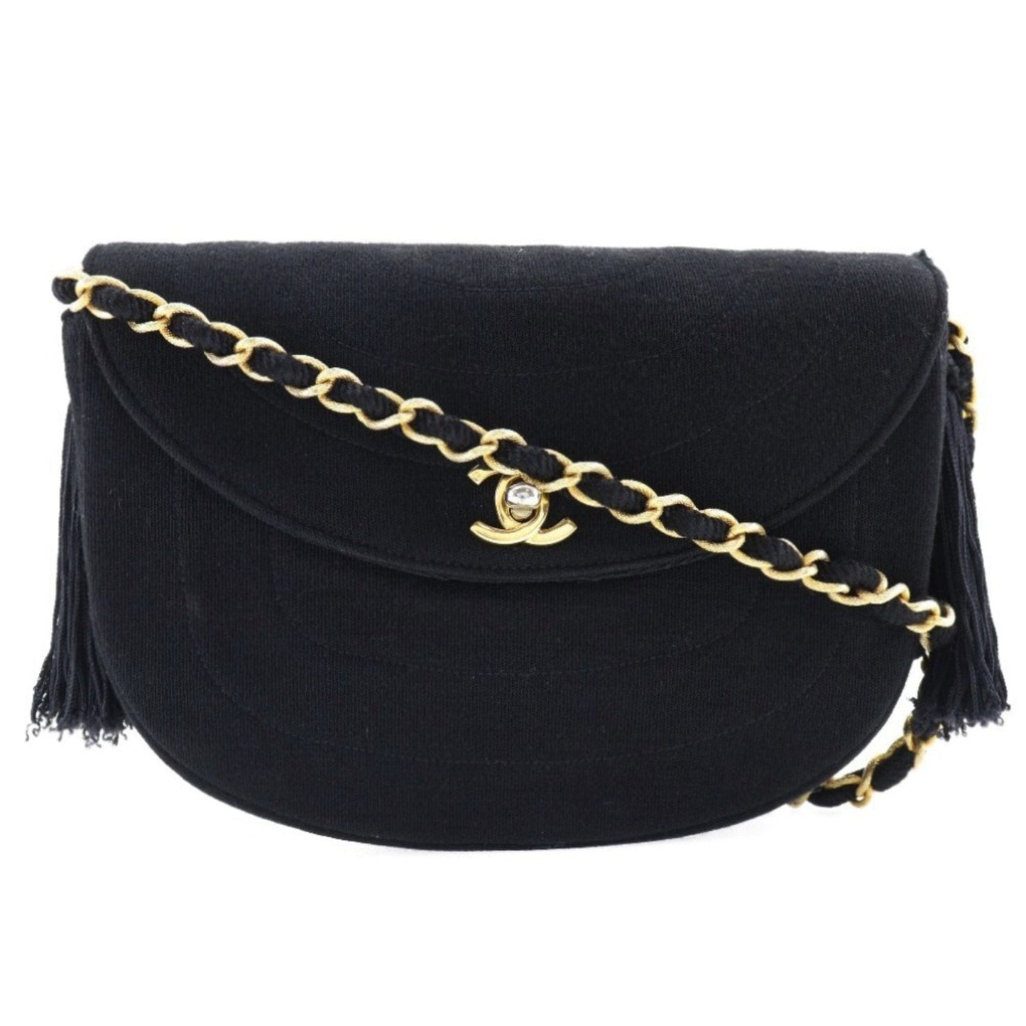 Luxury Chanel Chain Shoulder Bag Coco Mark Tassel Vintage Cotton France Black/Gold Hardware Crossbody Turn Lock ChainShoulder Women's
