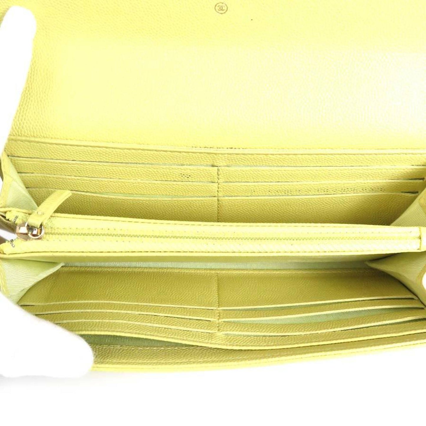 Luxury Chanel Long Wallet Coco Mark Caviar Skin Leather Light Yellow Women's r9578a