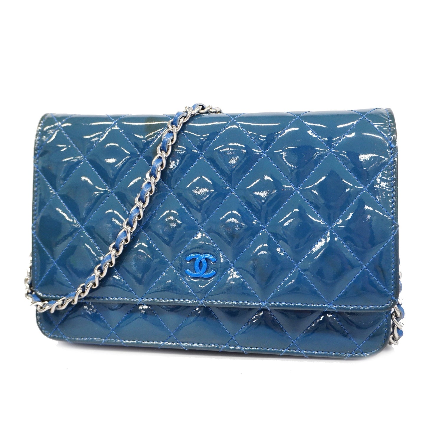 Luxury Chanel  Matelasse Chain Shoulder Silver Metal Fittings Women's Wallet Blue