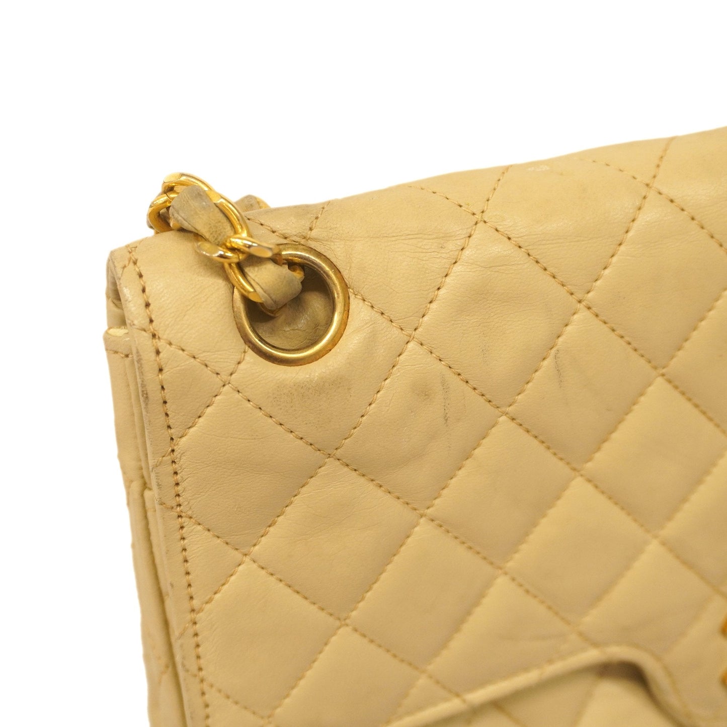 CHANEL  Matelasse W Flap W Chain Women's Leather Shoulder Bag Beige