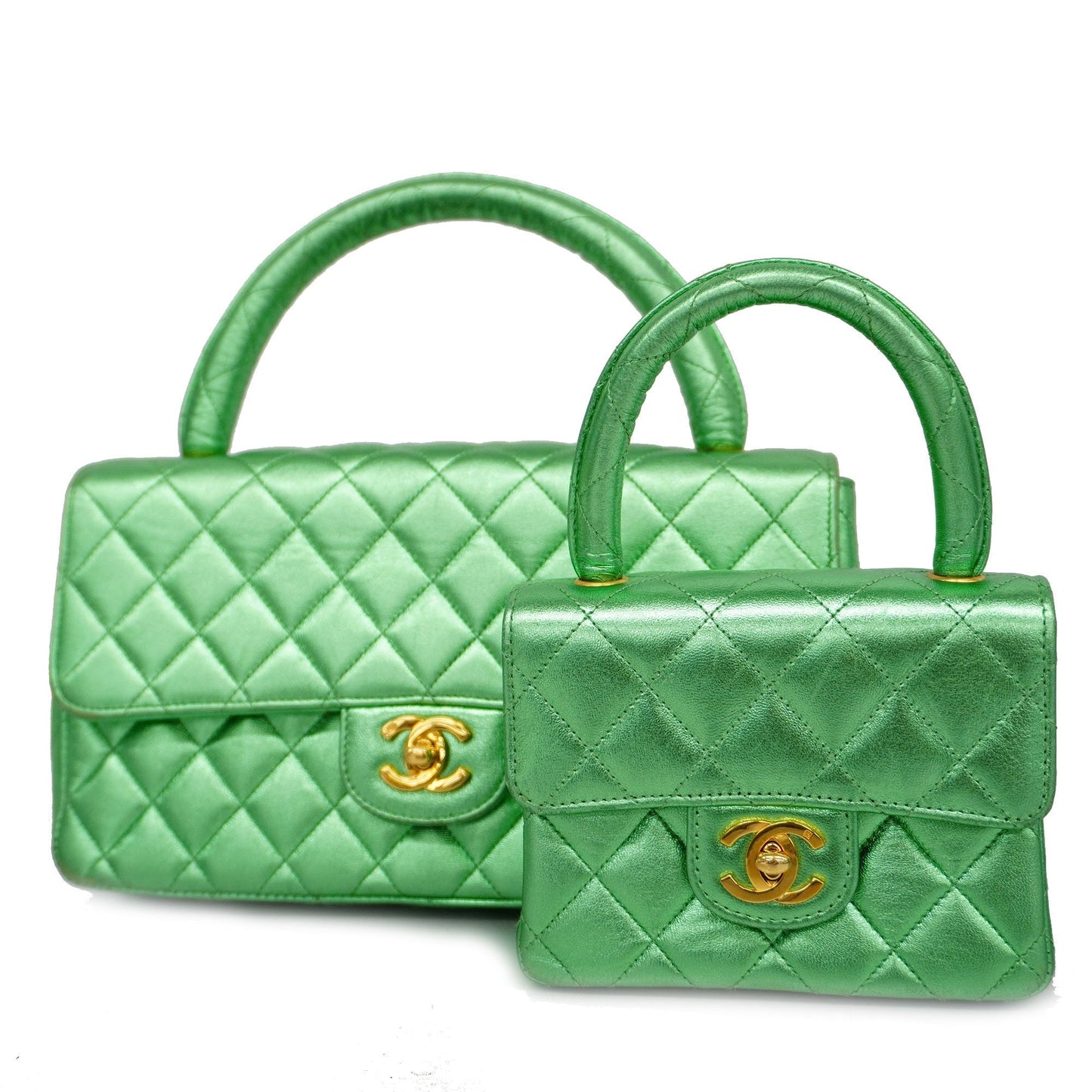 CHANEL[3ca0443]   handbag Matelasse parent-child bag lambskin metallic green gold metal