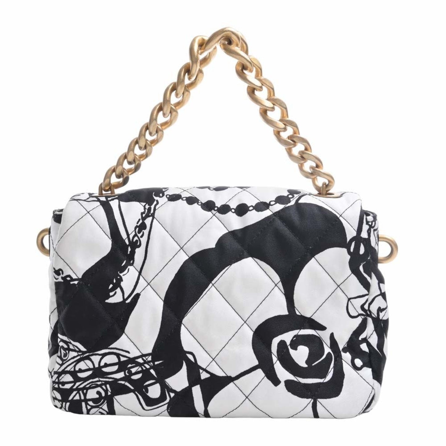 Luxury Chanel Canvas Coco Mark Chain Handbag Black White Ladies