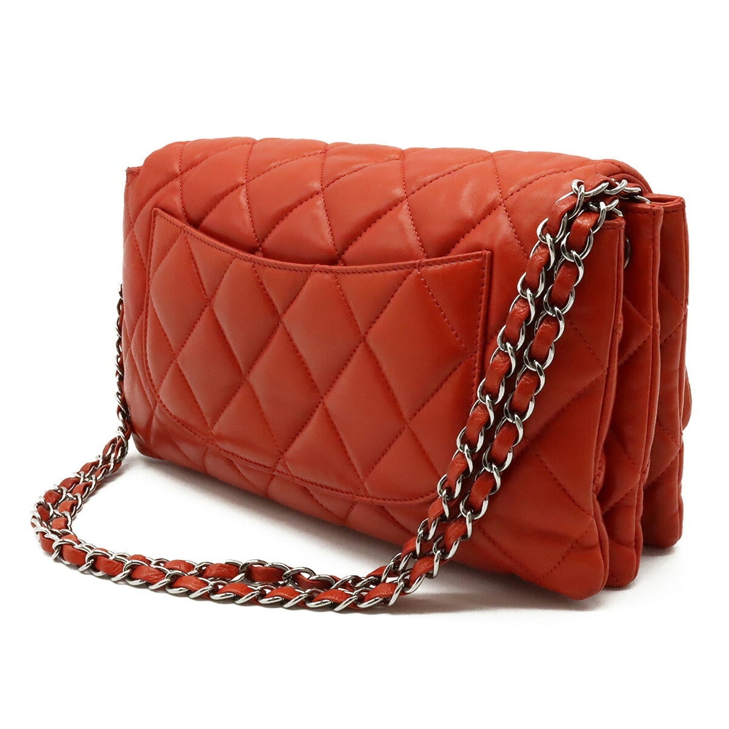 Luxury Chanel matelasse here mark chain shoulder bag accordion leather blood orange