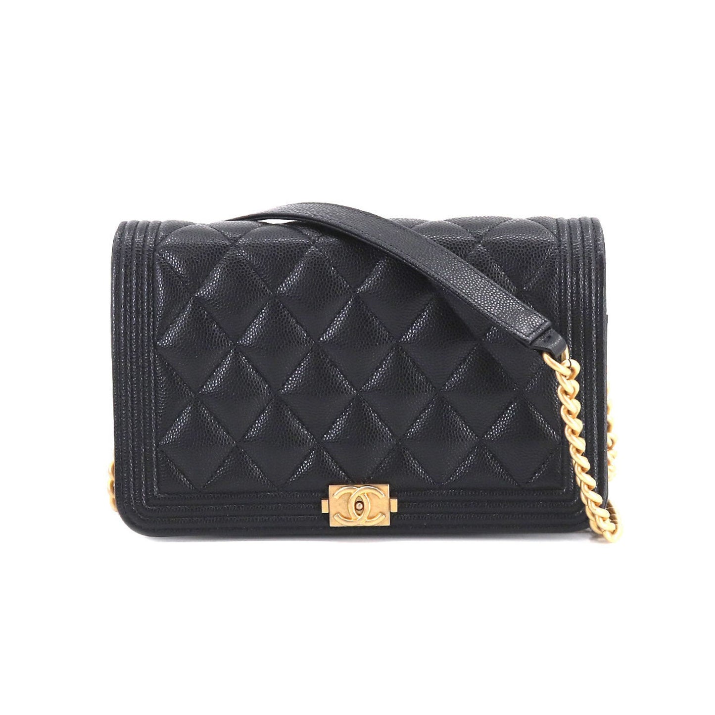 Luxury Chanel Boy  Chain Wallet Long Caviar Skin Black AP1117 Gold Hardware