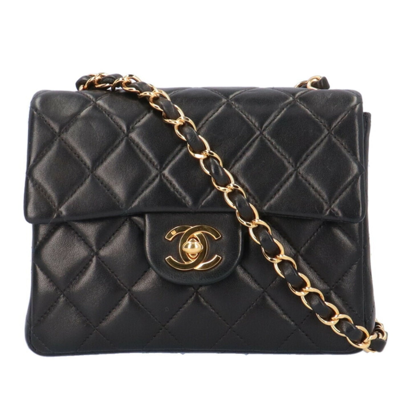 Luxury Chanel Chain Matelasse Shoulder Bag Lambskin Black Women's