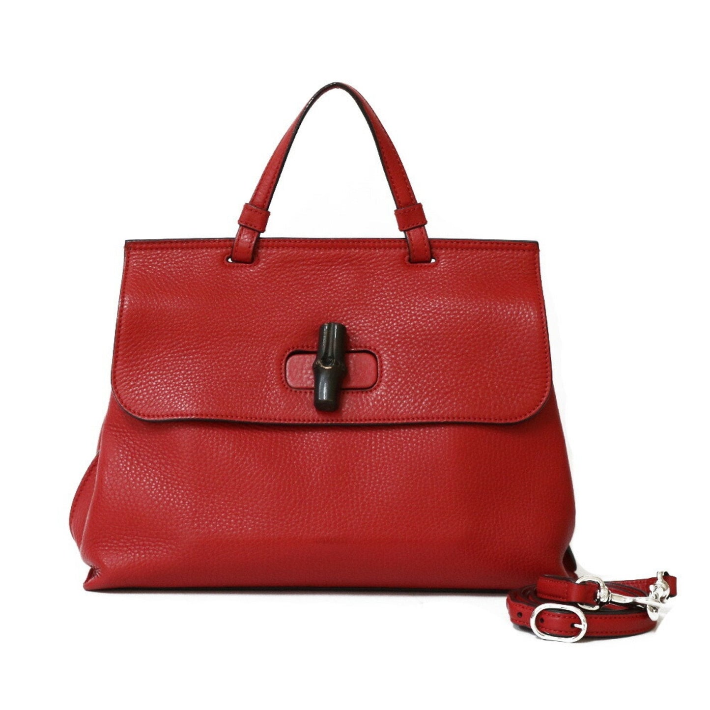 Luxury Gucci Shoulder Bag Bamboo Handbag Red Women's Leather