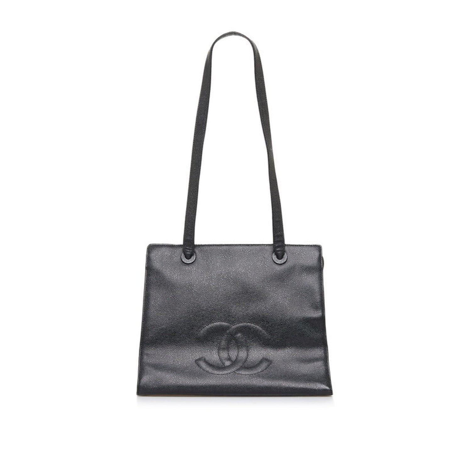 Luxury Chanel Coco Mark Tote Bag Shoulder Black Caviar Skin Women's