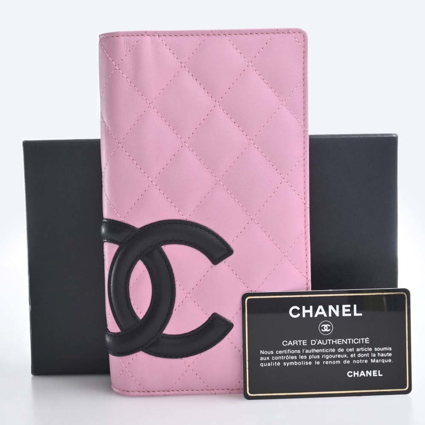 Luxury Chanel Leather Cambon Here Mark Bifold Long Wallet A26717 Pink Ladies