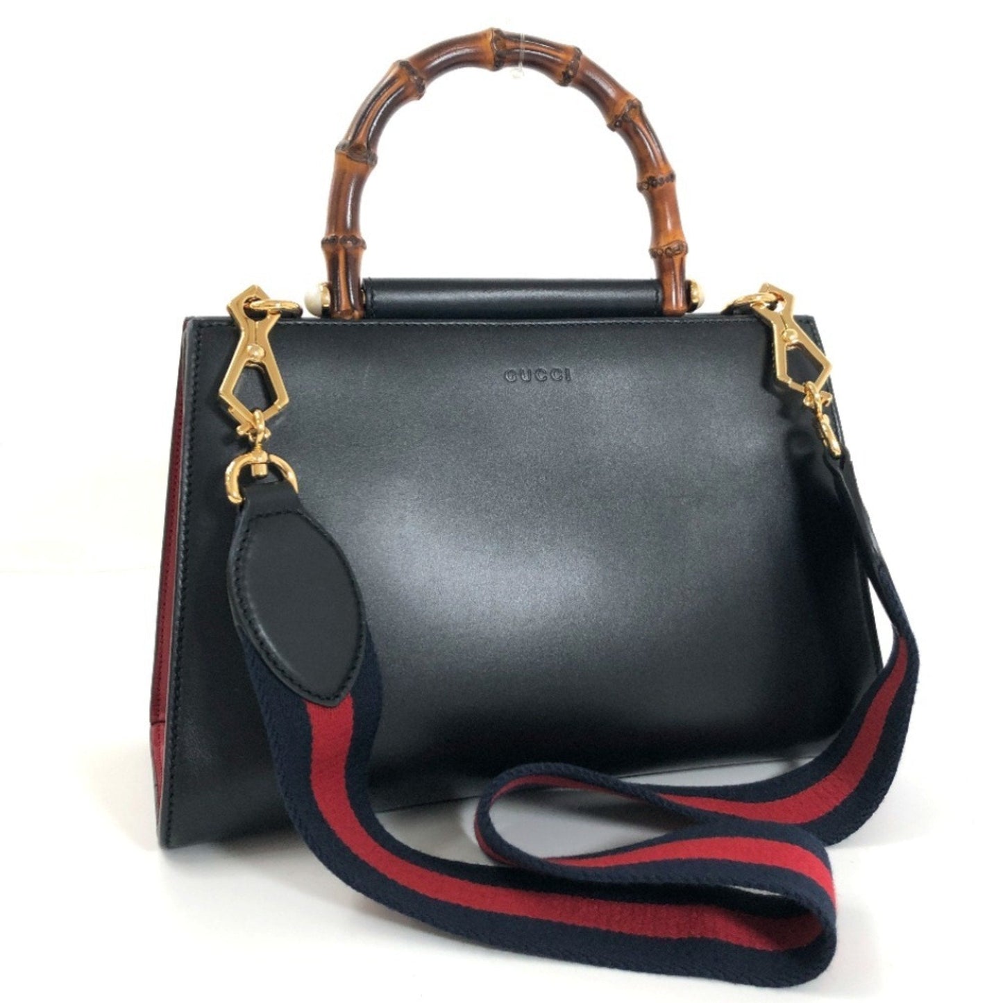 Luxury Gucci Shoulder Bag Bamboo Nim Fair Hand 459076 Leather Black Ladies