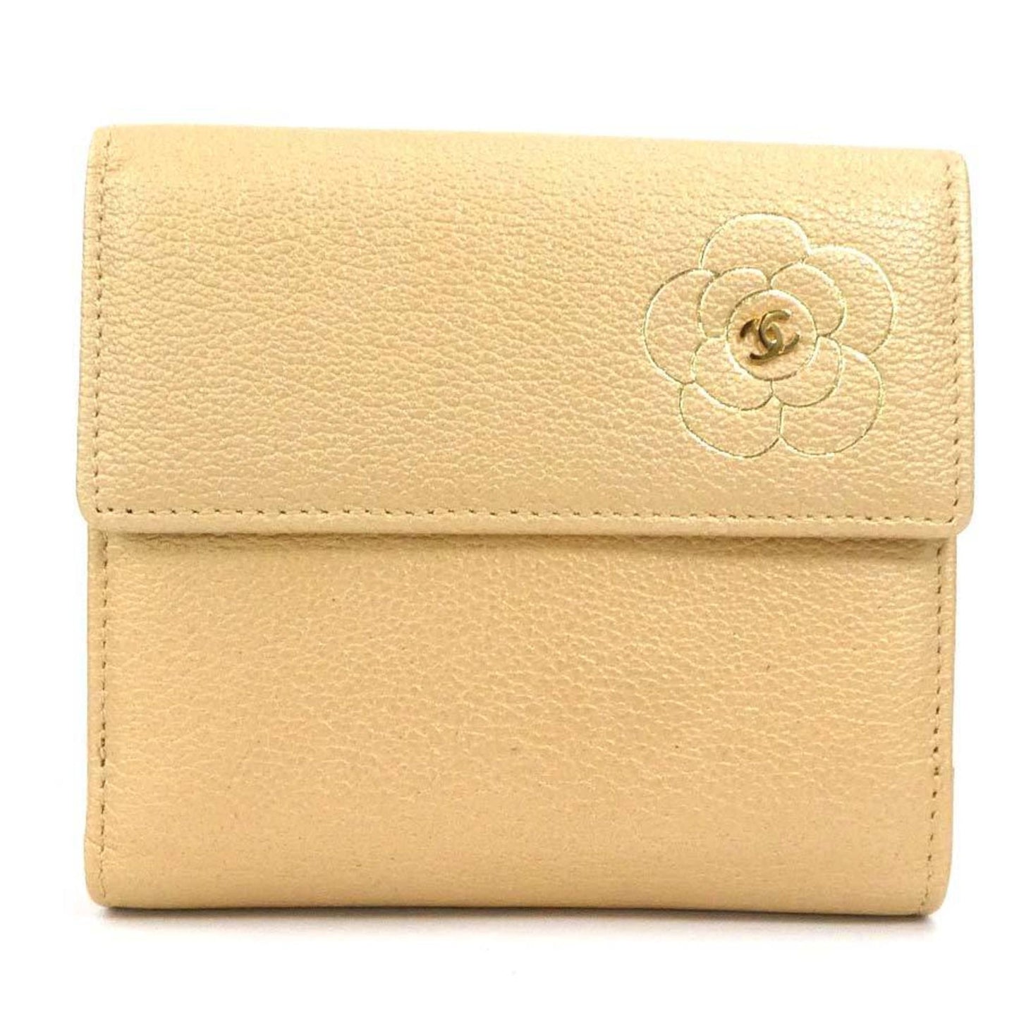 Luxury Chanel folio wallet butterfly camellia leather champagne gold ladies