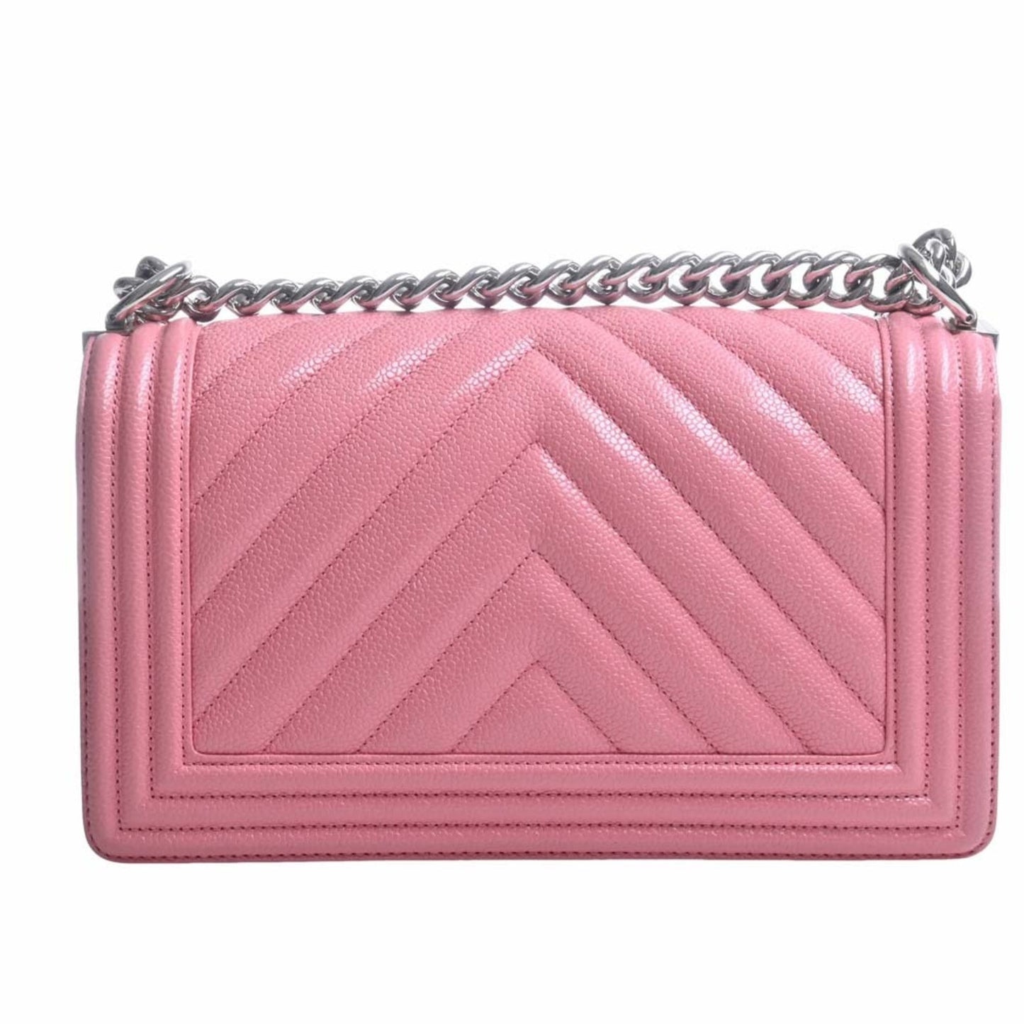 CHANEL Caviar Skin V Stitch Boy  Coco Mark Chain Shoulder Bag Pink Ladies