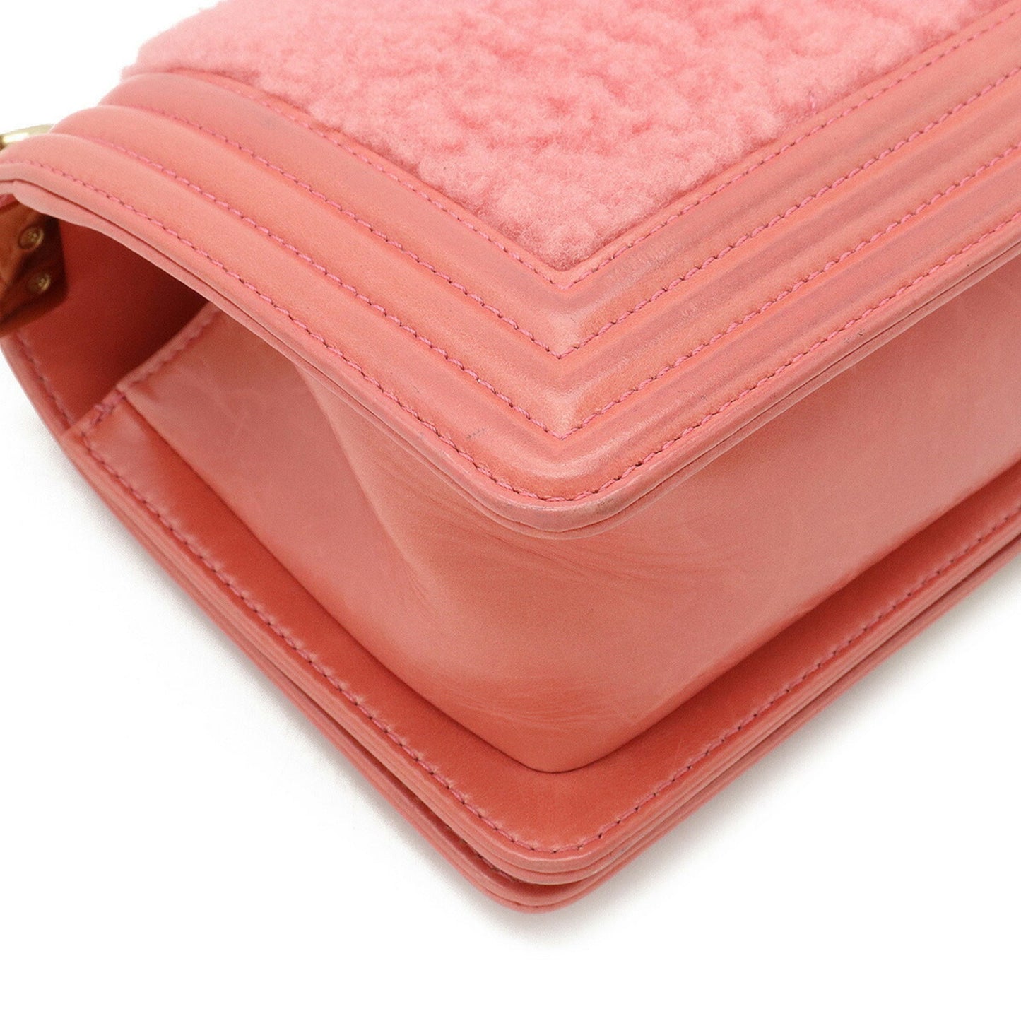 Luxury Chanel Boy Boa Chain Bag Shoulder Clutch Mouton Leather Coral Pink