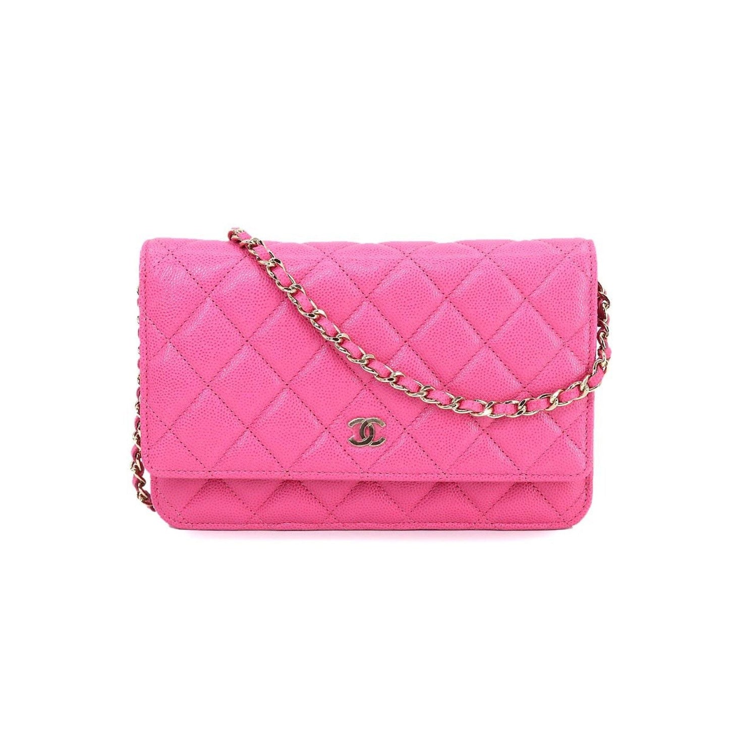 Luxury Chanel matelasse classic chain wallet long caviar skin pink AP0250 gold metal fittings Chain Wallet