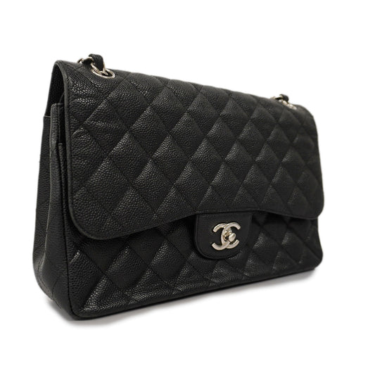 CHANEL  Matelasse W Flap W Chain Women's Caviar Leather Shoulder Bag Black