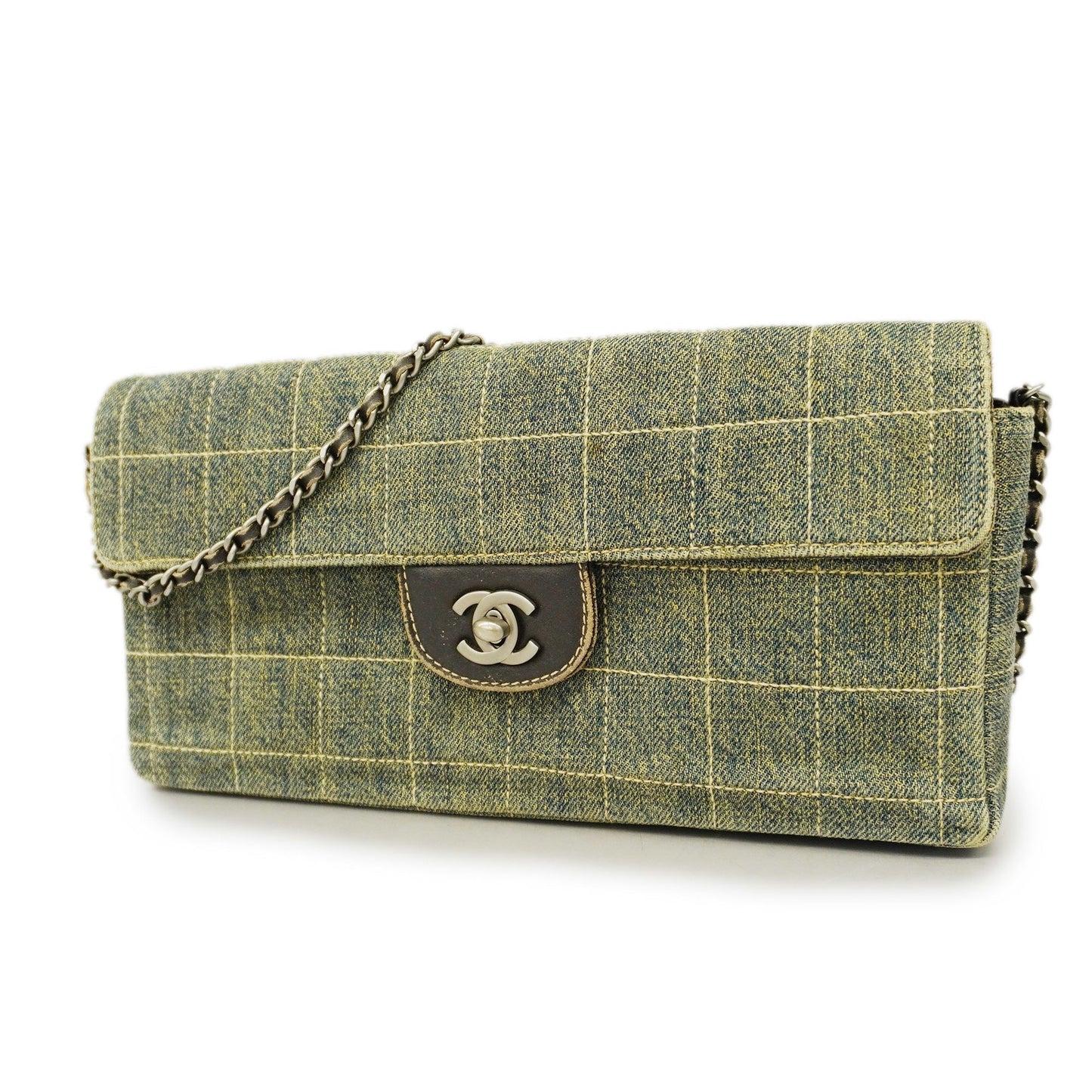 CHANEL  Chocolate Bar Chain Shoulder Women's Denim Shoulder Bag Blue