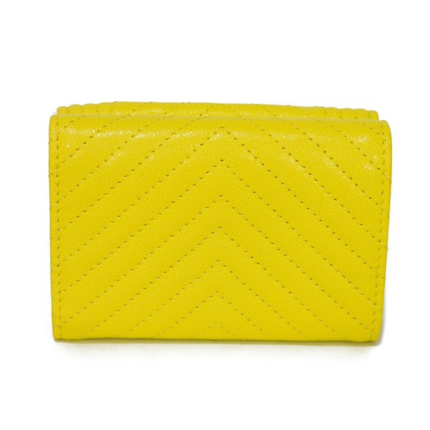 Luxury Chanel Trifold Wallet Boy  Small Flap Turnlock Caviar Skin Chevron Yellow A84432 Men's Women's Bill Purse