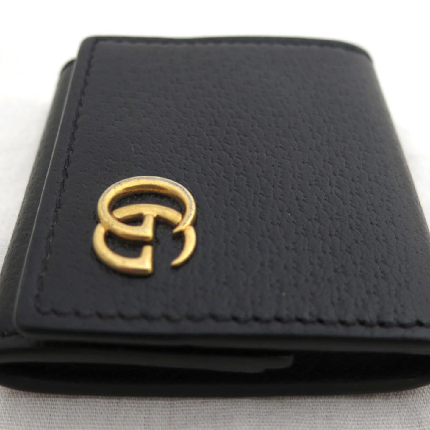 Luxury Gucci coin case wallet GG Marmont leather/metal black x gold unisex 473959