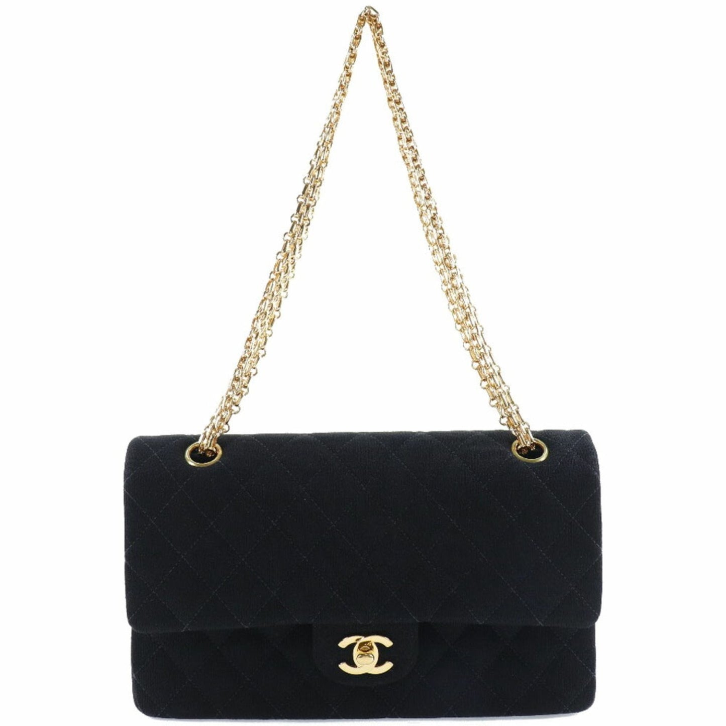 Chanel chain shoulder double flap matelasse cotton canvas black women's bag