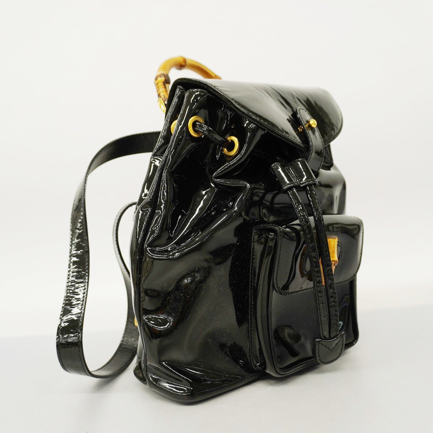 Luxury Gucci  Bamboo Rucksack Enamel 003 2058 0030 Women's Backpack Black