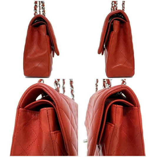 Chanel Chain Shoulder Bag 25 Red Matrasse A01112 W Flap Leather Lambskin 15s CHANEL Coco Mark Turn Lock Quilted Double Handbag