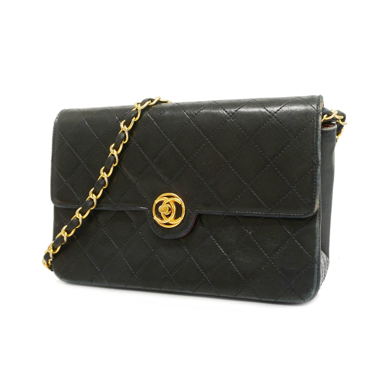 CHANEL  Matelasse Chain Shoulder Lambskin Women's Leather Shoulder Bag Black