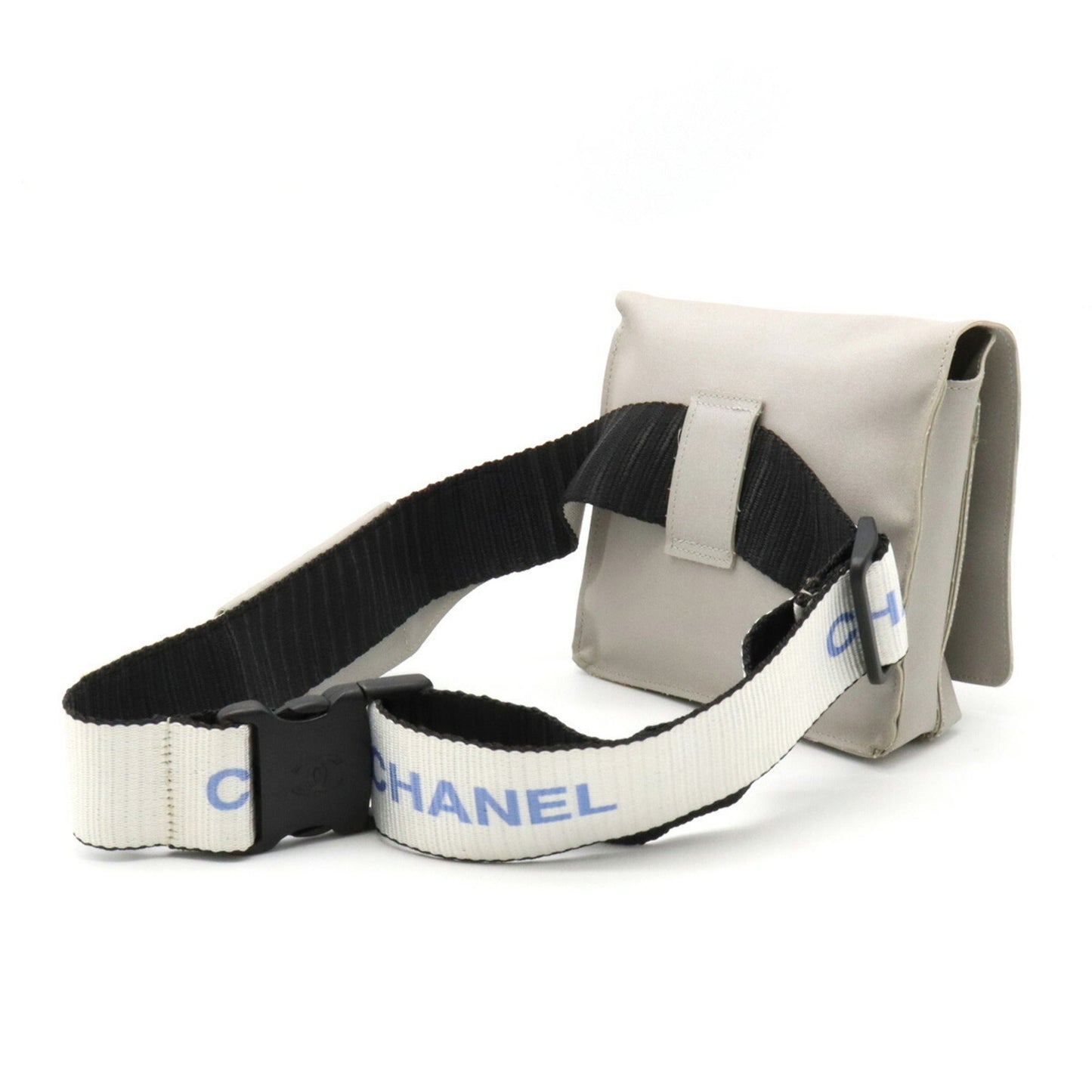 Luxury Chanel Sports Line Waist Pouch Bag Body Hip Nylon Canvas Gray White