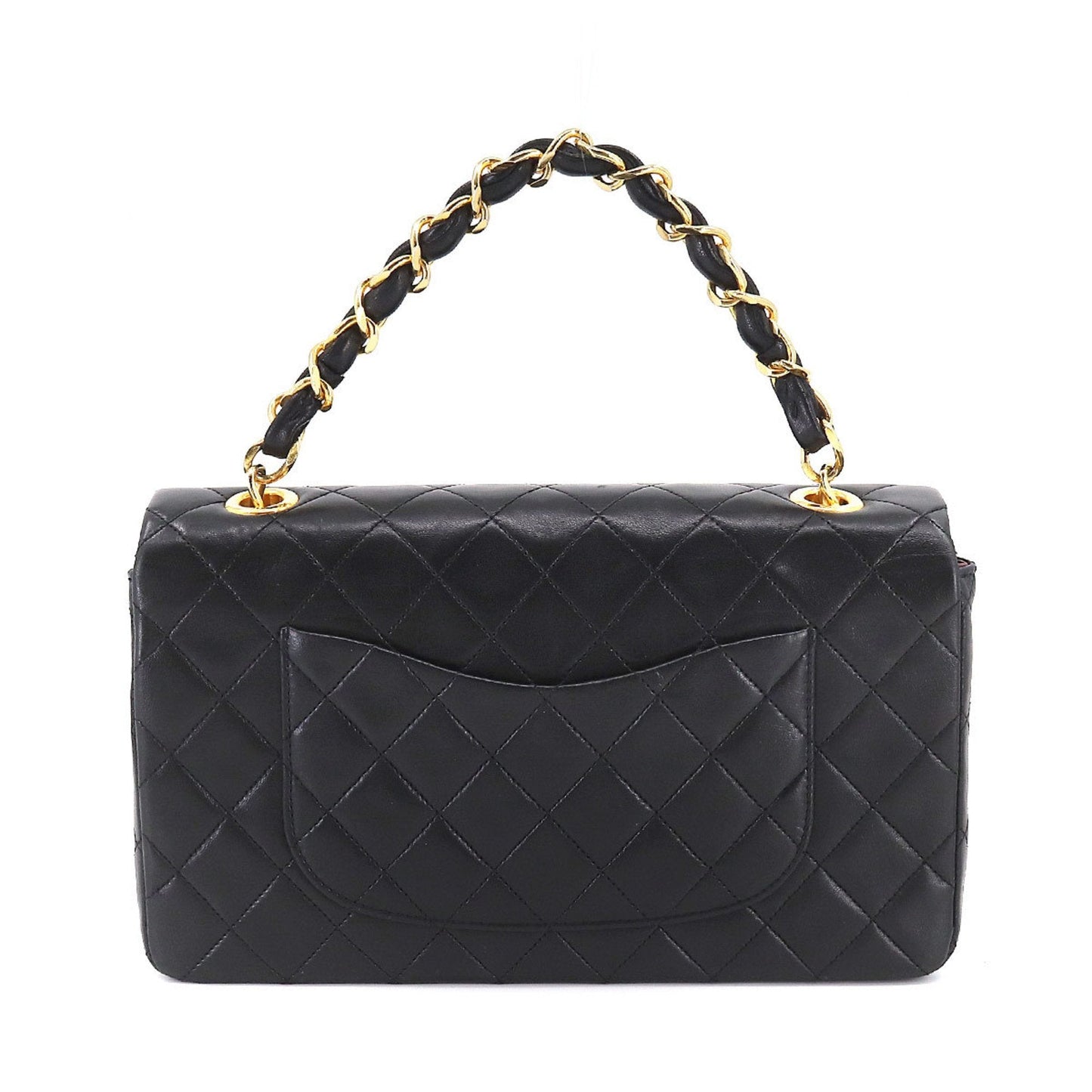 Luxury Chanel Matelasse Chain Hand Bag Leather Black Gold Hardware Vintage