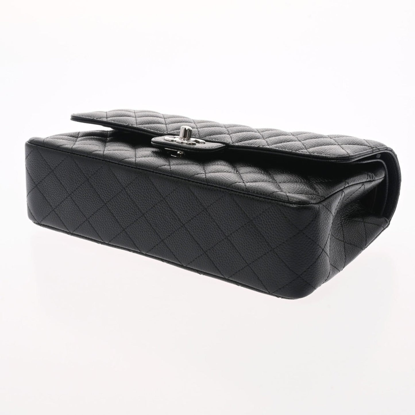 CHANEL matelasse W flap chain shoulder 25cm black A01112 ladies caviar skin bag