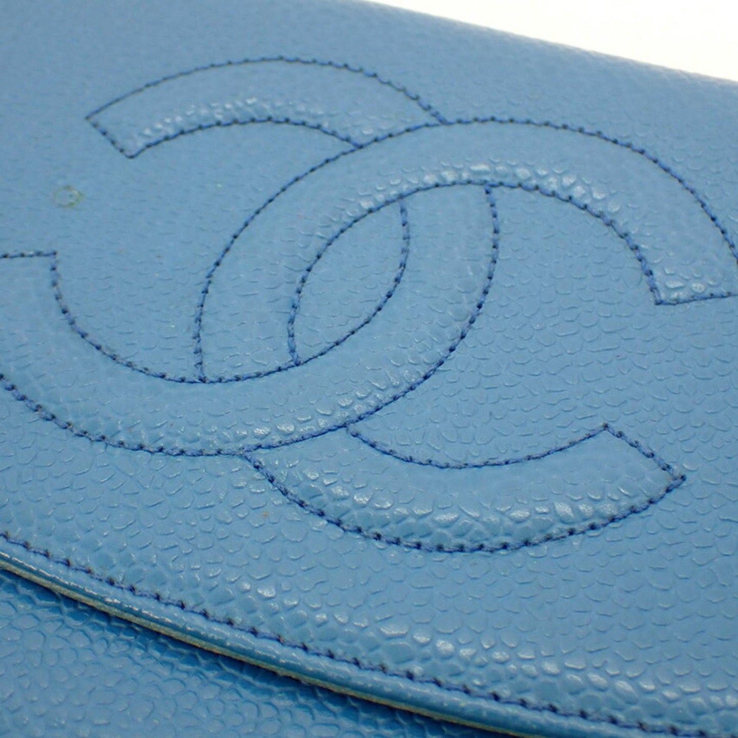 Luxury Chanel here mark caviar skin tri-fold wallet blue with seal No. 5