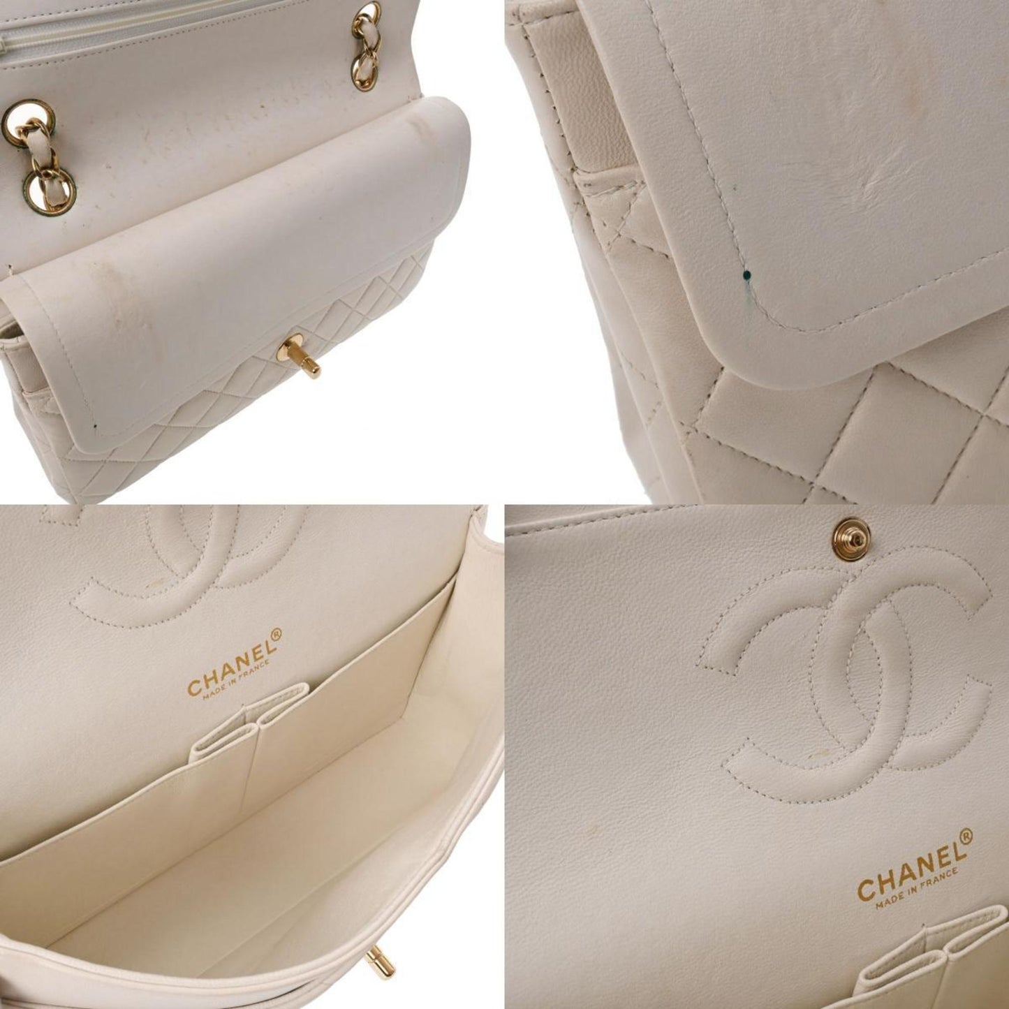CHANEL Matelasse W Flap Chain Shoulder 25 White Women's Lambskin Bag