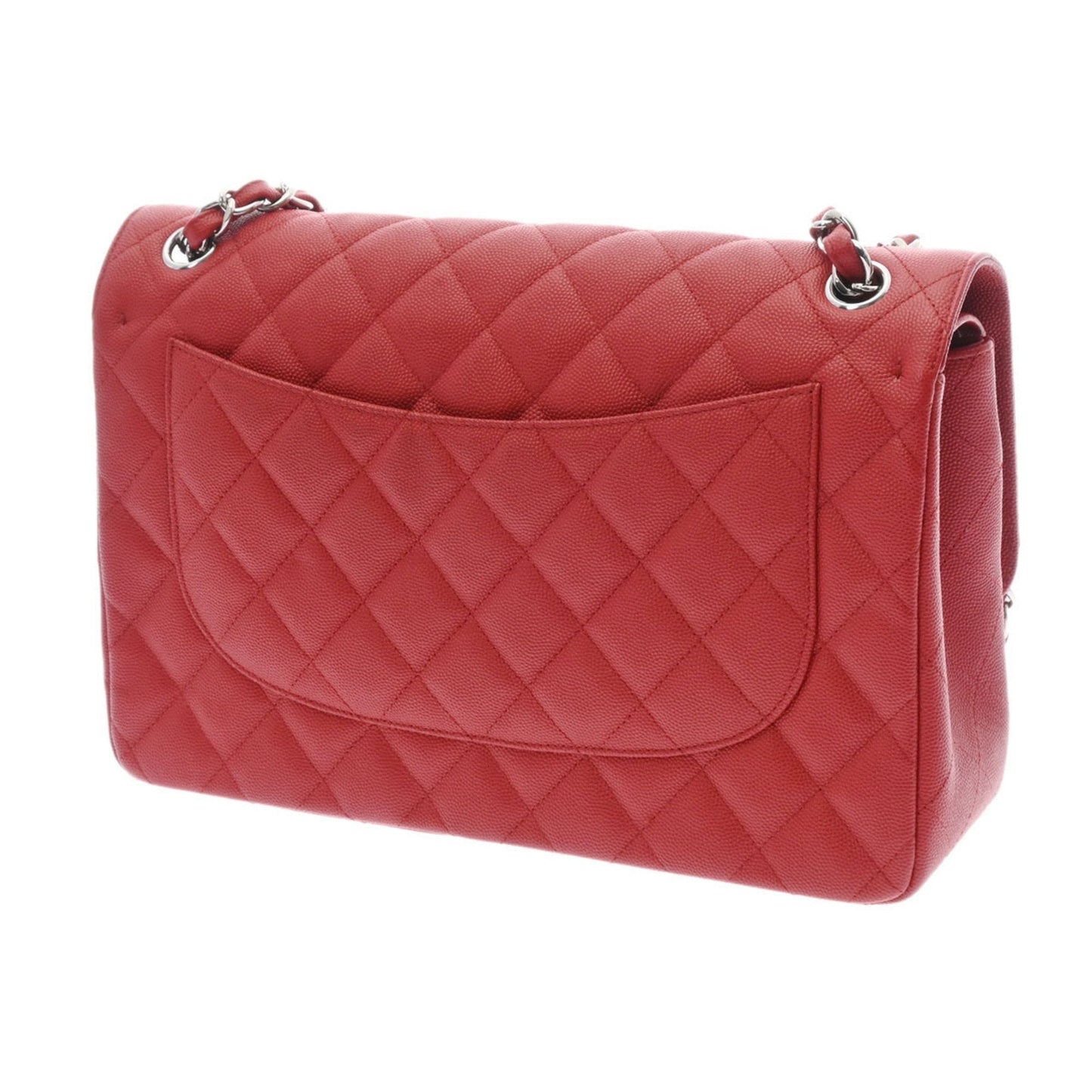 CHANEL matelasse double flap chain shoulder 30 red ladies caviar skin bag