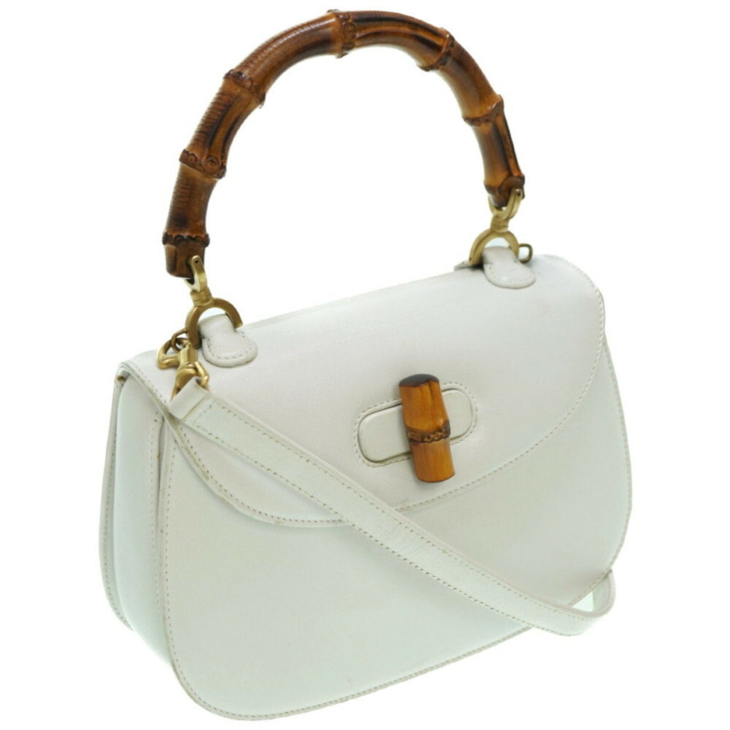 Luxury Gucci bamboo shoulder handbag leather white  strap