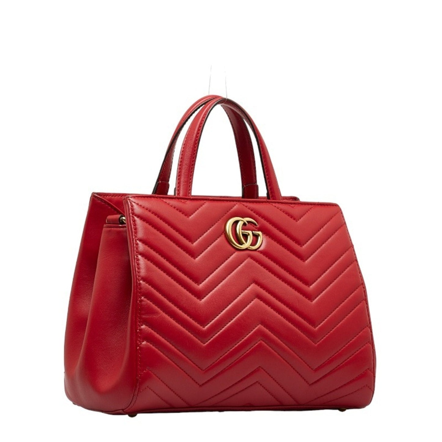 Luxury Gucci GG Marmont Quilted Handbag Shoulder Bag 448054 Red Leather Women's
