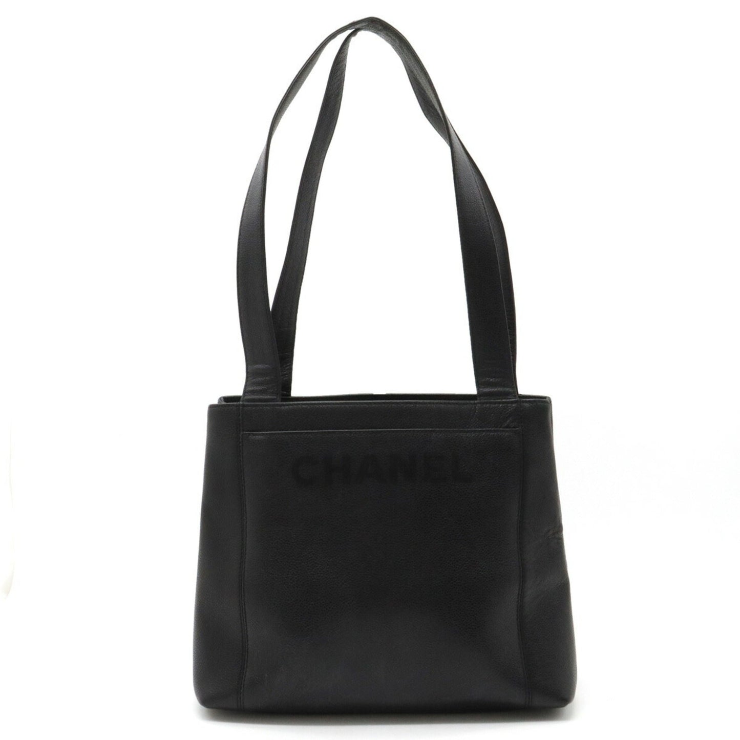 Luxury Chanel tote bag shoulder caviar skin leather black