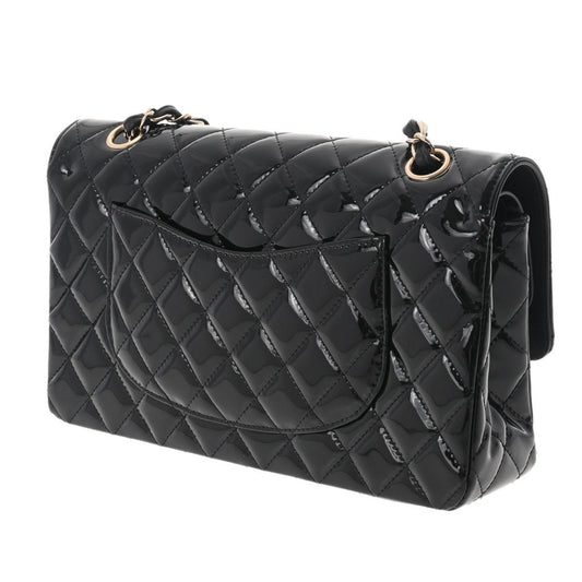 CHANEL matelasse W flap chain shoulder 25 black champagne ladies patent leather bag