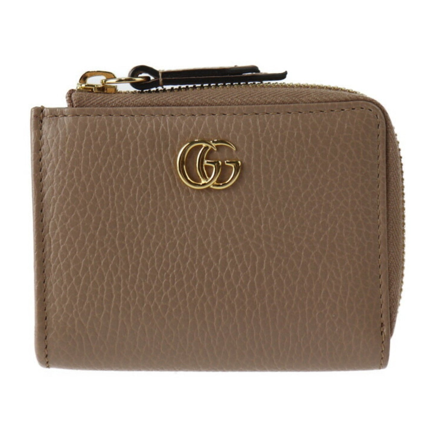 Luxury Gucci GG Marmont Coin Case 644406 Leather Beige Gold Metal Fittings Purse L-shaped Zipper Japan Limited
