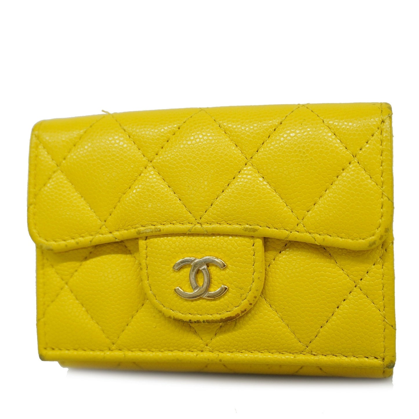 Luxury Chanel  Matelasse Tri-fold Wallet Gold Metal Fittings Women's Caviar Leather