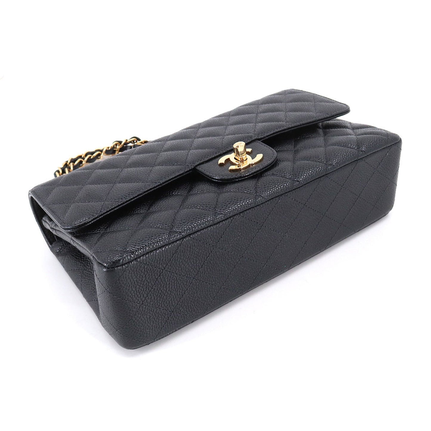 Luxury Chanel Matelasse 25 Chain Shoulder Bag Caviar Skin Black A01112 Gold Hardware Coco Mark Vintage