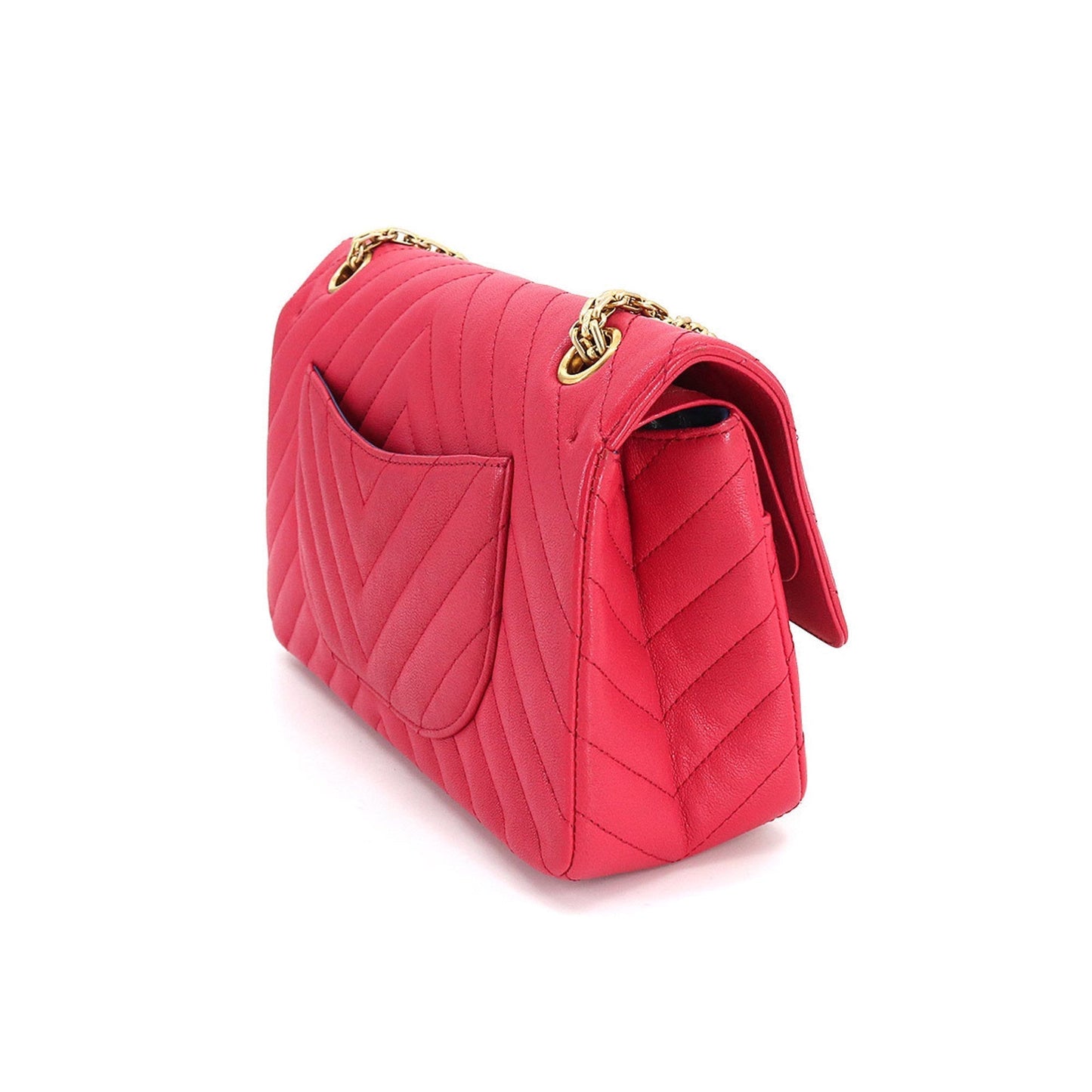 Luxury Chanel 2.55 Chevron V stitch chain shoulder bag leather red A37586 gold metal fittings Bag